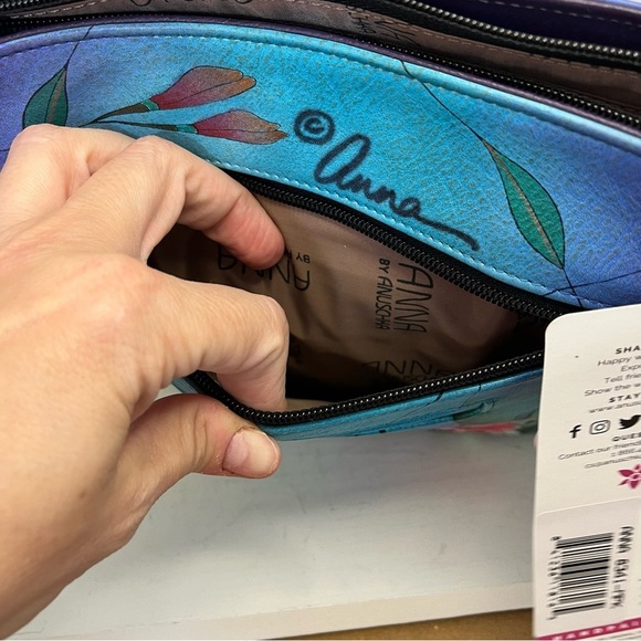 Anna by Anuschka Crossbody Purse in Midnight Peacock Hand Painted Leather - Picture 10 of 16